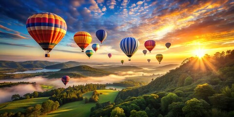 Fototapeta premium Sunrise Hot Air Balloon Scenic Landscape
