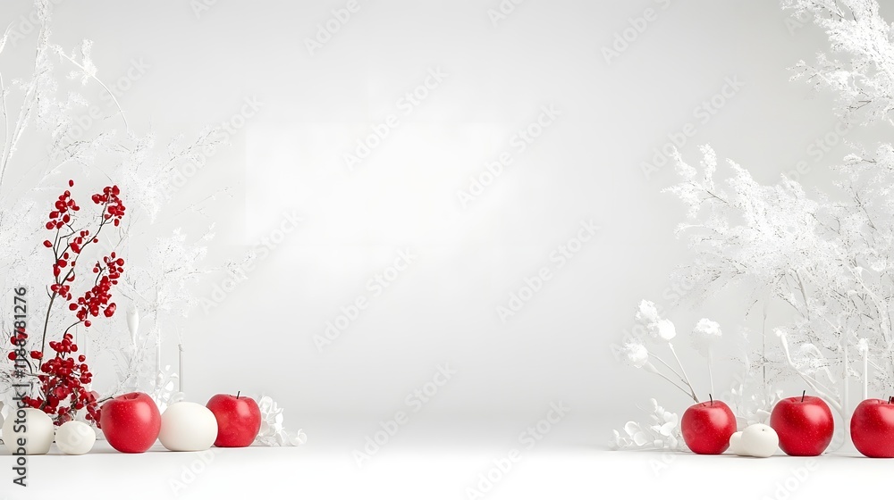 Poster vibrant red apples displayed on clean white background for minimal presentation
