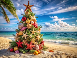 Tropical Christmas Seashell Tree Beach Paradise