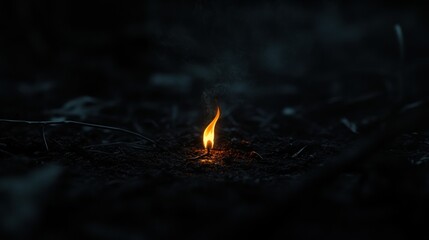 Glowing Flame in Dark Forest Floor Capturing Nature's Beauty