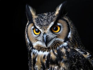Obraz premium Majestic owl gazes intently in the stillness of the night forest