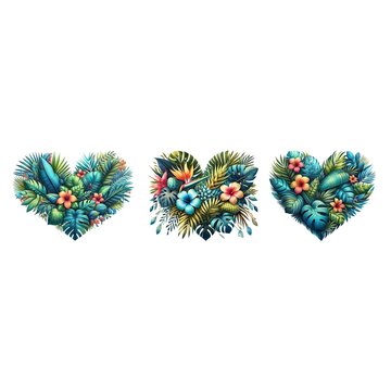 tropical hearts with colorful flowers clip art preview