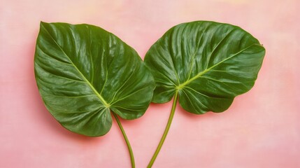 "Minimal Summer: Monstera and Philodendron Leaves on a Pink Background" © Sanjuda