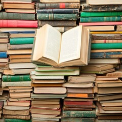 Antique Books Stack Open Pages Vintage Literature Knowledge Wisdom Old Paper Pages