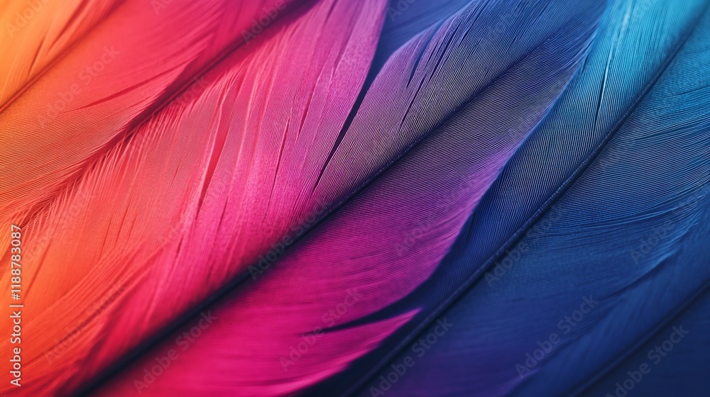 Poster captivating macro shot of a vibrant and intricate feather with delicate design and copy space