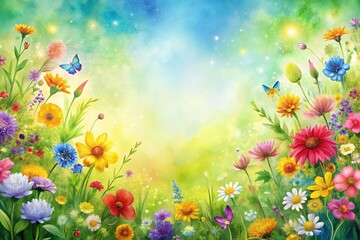 Watercolor Meadow Flower Border - Bright & Colorful