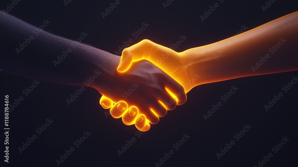 Poster a symbolic glowing handshake representing trust between agents and clients.