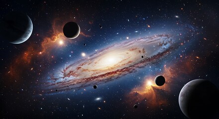 Majestic Spiral Galaxy Cosmic Nebula Planets Stars