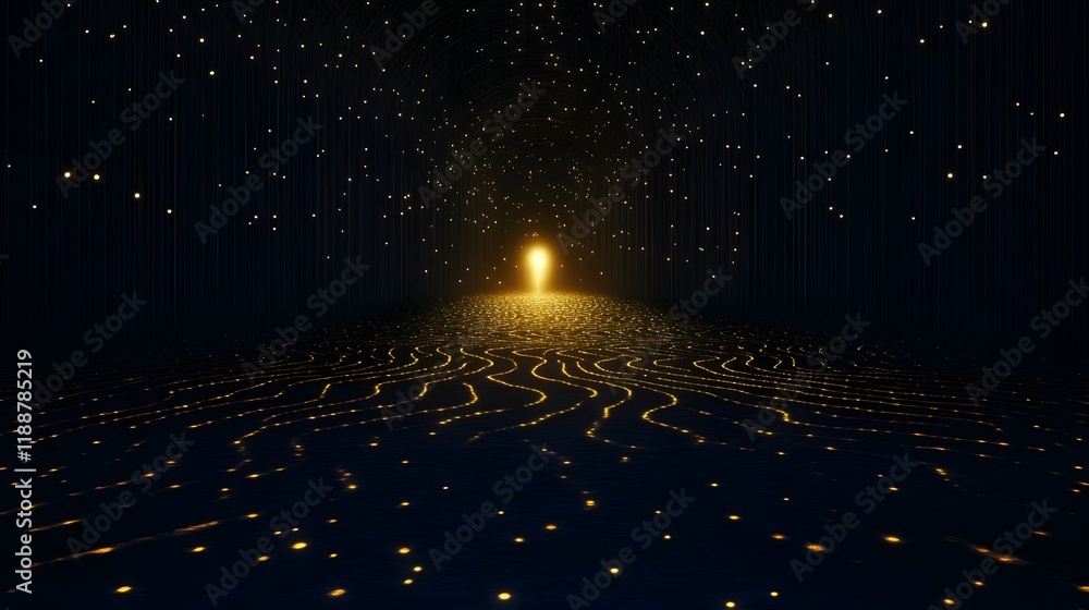 Poster glowing exit in mysterious labyrinth symbolizing hidden potential discovery