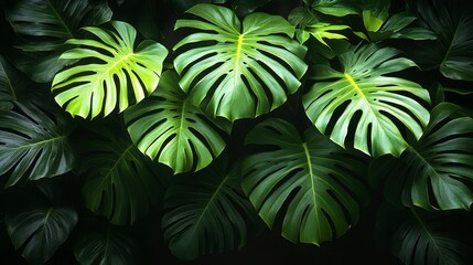 Obraz premium Lush green monstera deliciosa leaves background.