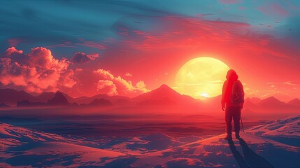 Obraz premium A Day in the Desert: An adventurer journeys through a breathtaking desert landscape