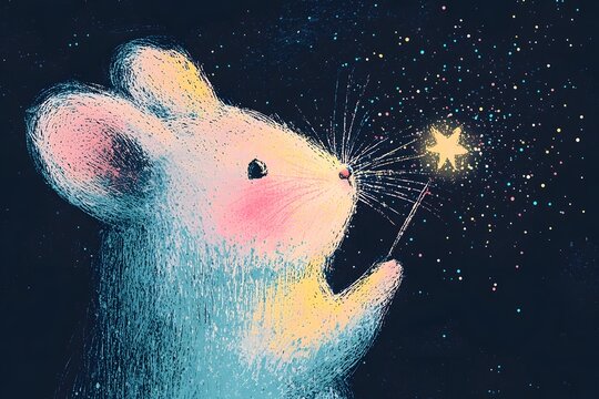Adorable Chinchilla Holding a Shooting Star in a Starry Night Sky