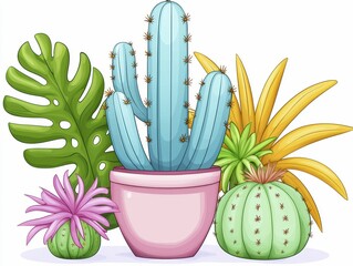 Cactus in a Pot Colorful potted plants with various cacti and foliage.