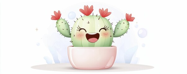 Cactus in a Pot Happy cartoon cactus in a pink pot with flowers.