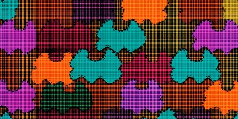 Abstract Colorful Plaid Pattern with Irregular Shapes Geometric Textile Design Vibrant Background
