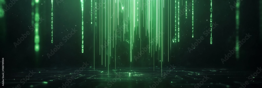 Aufkleber futuristic digital matrix with glowing green data streams in cyberspace