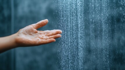 Spraying Glass Shower Door with Cleaning Solution in Bathroom