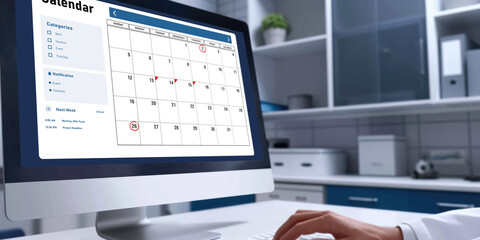 Calendar on computer software application for brisk schedule planning for personal organizer and online business