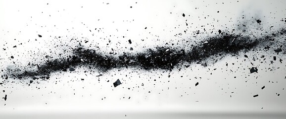 Black debris scattered on white background.