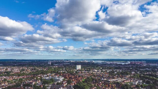 Time-lapse aerial footage of the clouds moving over South Acton area in Acton, West London, England
