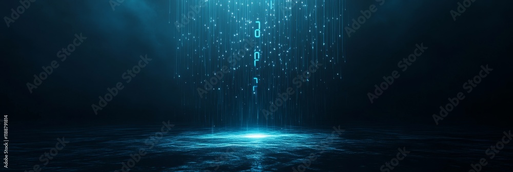 Aufkleber futuristic digital rainfall with glowing binary code in a dark cyber landscape