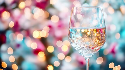 Sparkling Celebration A Single Glass of Festive Cheer against Blurry Christmas Bokeh Lights.