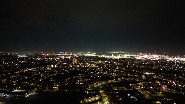 Hyperlapse aerial footage of the traffic in South Acton area at night in Acton, West London, England