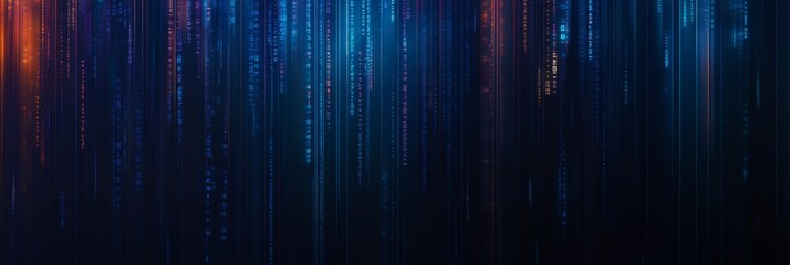 Abstract digital matrix with blue and orange vertical light streaks