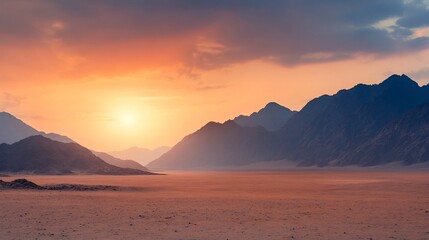 Breathtaking Sunset Over Majestic Mountain Landscape with Vibrant Sky and Serene Valley