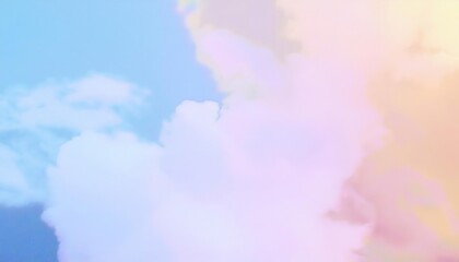 Fototapeta premium dreamy pastel colored cloudscape with soft pink, blue, and yellow tones, perfect for abstract designs, backgrounds, or digital art