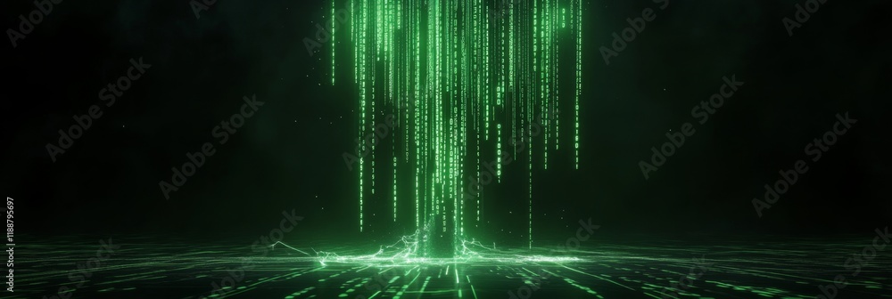 Aufkleber futuristic green digital code with vertical streaming data