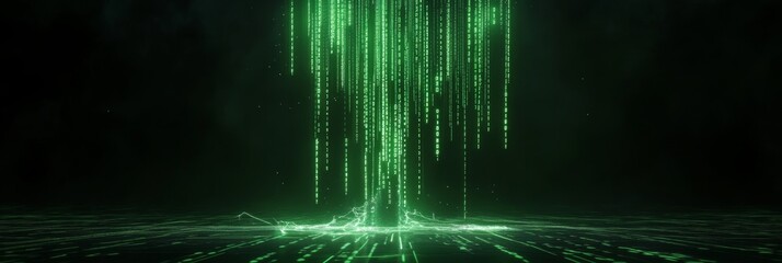 Futuristic green digital code with vertical streaming data