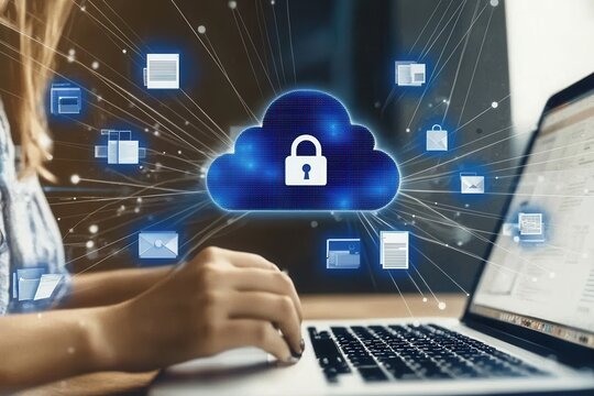 Data security measures cloud computing digital protection remote work close-up cybersecurity awareness