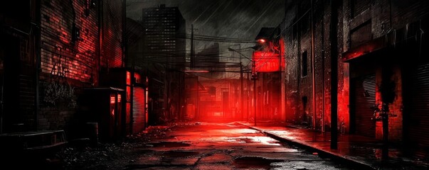 The mysterious atmosphere of a dark, abandoned street under the moonlight.