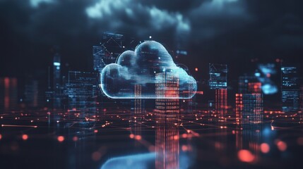 Fototapeta premium Cloud Computing Over Cityscape