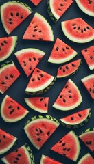 Vibrant Watermelon Slices A Refreshing Summer Treat, Flat Lay Photography on Dark Background.