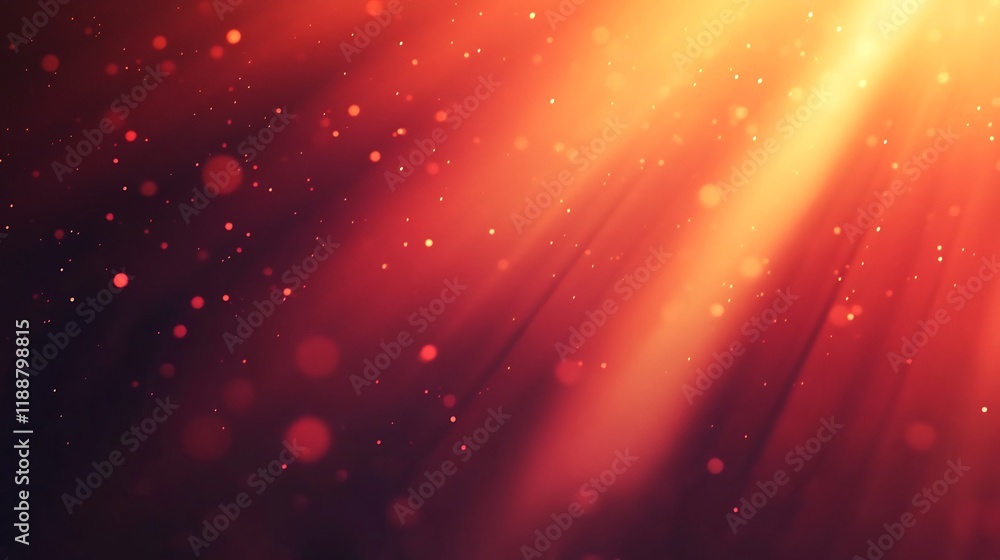Poster mesmerizing cosmic light beams in warm fiery gradient background with copy space