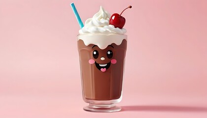Kawaii-Style Chocolate Milkshake with Whipped Cream and Cherry. generated by ai. 