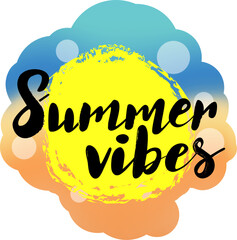 summer vibes lettering with beach background and sun