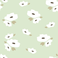 soft green garden white petals floral minimal seamless pattern