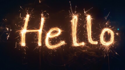 Sparkling firework "Hello" greeting.