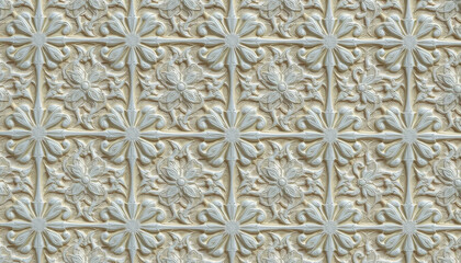 Ornate Beige Relief Pattern with Intricate Floral Motifs