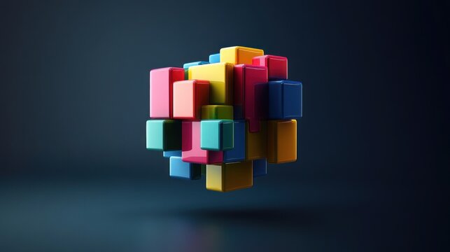 Fototapeta Colorful 3D cubes cluster in dark background.