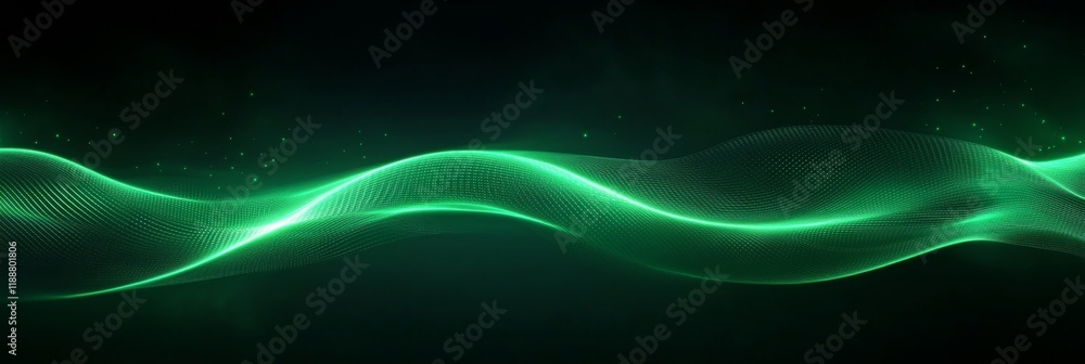 Aufkleber abstract green wave with sparkling particles on dark background