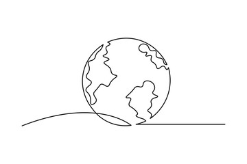 Earth globe continuous single line art drawing of concept doodle style outline vector icon