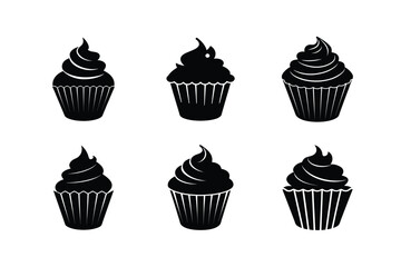 set of cupcakes silhouette art