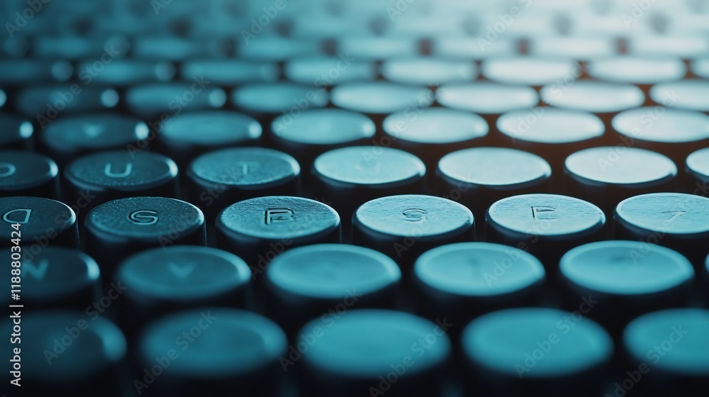 Poster vintage typewriter keys in soft focus with retro charm and copy space