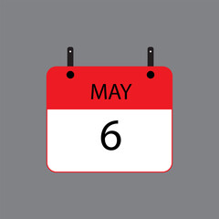 Calendar icon with date 6 of may on grey background. Vector schedule symbol.