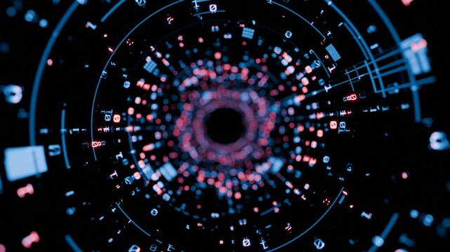 Seamless loop. Digital binary data transmitting. Depth of field effect. Inside AI concept. Machine learning. Technology product background