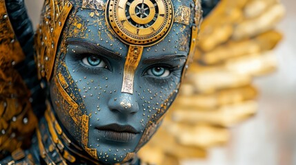 Obraz premium Steampunk Angel: Clockwork Beauty, Intricate Design, Golden Wings